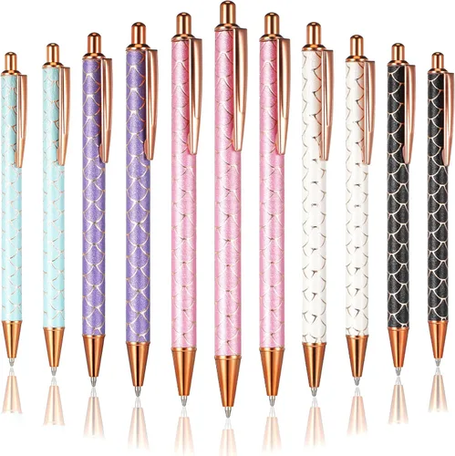 Miniatura 9 de Epakh 11 piezas bolígrafos de lujo para mujer, bolígrafos retráctiles de metal con purpurina brillante y bonitos, tinta negra, punta media de 1.0