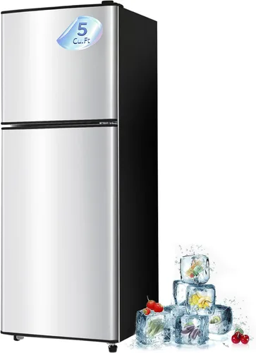 Miniatura 16 de Refrigerador dormitorio con congelador, refrigerador pequeño de 3.45 pies cúbicos con congelador para apartamento, temperatura ajustable de 7