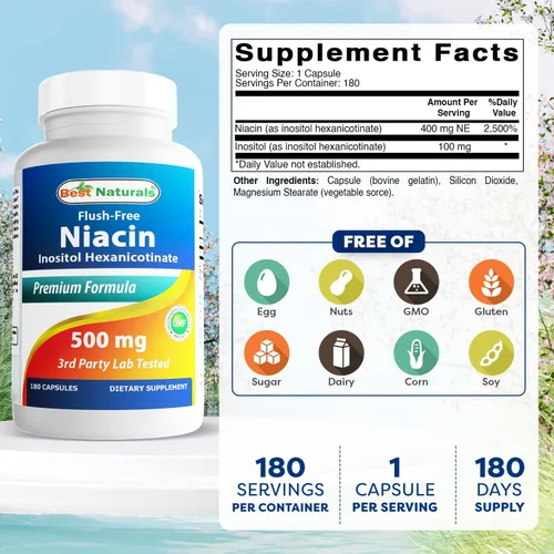 Miniatura 2 de Best Naturals Hexanicotinato de niacina inositol sin enrojecimiento 500 mg 180 Cápsulas