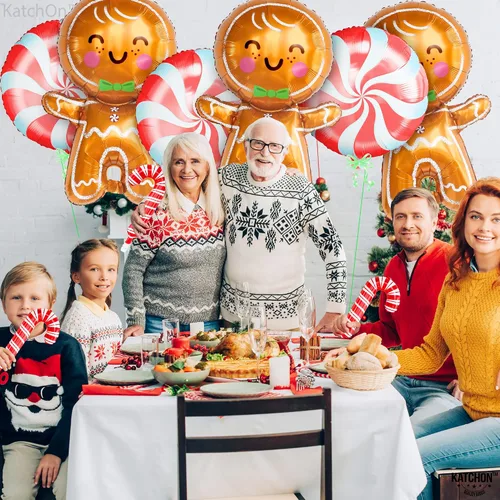 Miniatura 6 de KatchOn, Globos de jengibre y bastón de caramelo, 32 pulgadas, paquete de 9, globos de Navidad para decoraciones navideñas de pan de jengibre
