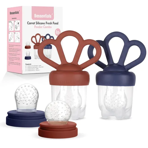 Carrot Baby - Alimentador de alimentos de frutas frescas y paquete de 2 alimentadores de malla de silicona, autoalimentación segura para bebés,
