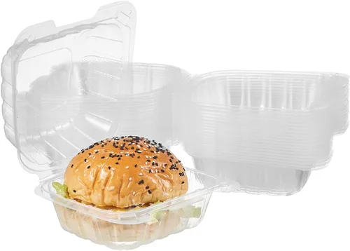 Jaluxing 100 unidades de contenedores desechables de plástico transparente con bisagras para llevar alimentos, 15 cm de ancho, envases desechables