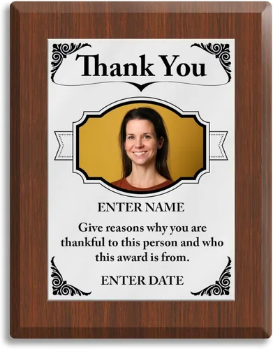 Placa de Reconocimiento Personalizada de Gracias - Impresión a Todo Color - Añade Tu Propio Texto y Sube Tu Foto - Disponible en 9 Tamaños - 3 Tipos