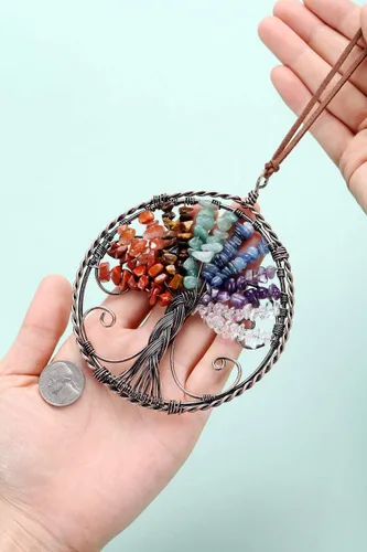 Miniatura 3 de PESOENTH Piedras de chakras, cristales curativos, árbol de la vida, atrapasueños, decoración para colgar en la pared, regalos para mujeres