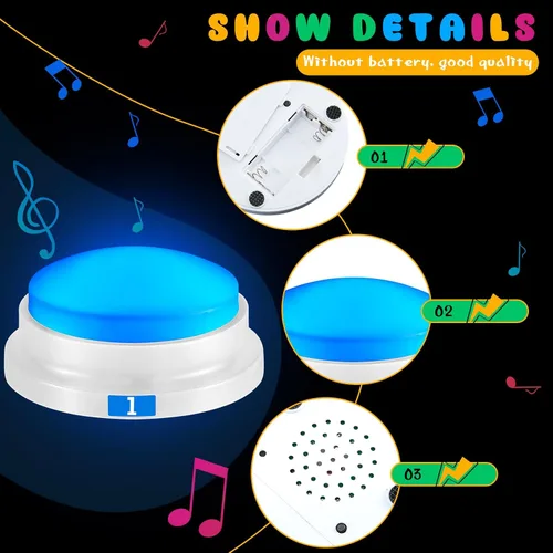 Miniatura 4 de 8 zumbadores grabables para juegos de trivia, zumbador de Family Feud para adultos, zumbadores de juegos con luces y sonido, zumbador de respuesta