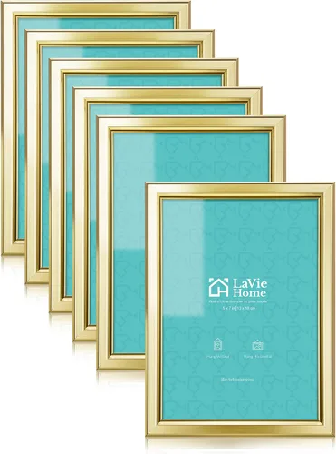 Miniatura 22 de LaVie Home - Marco de fotos (6 unidades), diseño simple con cristal de alta definición, para montaje en pared y en mesa, colección clásica, Dorado