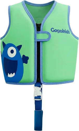 Miniatura 18 de Gogokids Chaleco de natación para niños de 1-2-3-5-7-9 años, chaqueta de natación de neopreno para niños con correa de seguridad ajustable y Azul