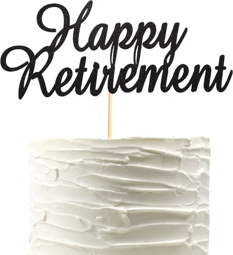 Happy Retirement Cake Topper Retirado Cake Pick Jubilado Tema de Jubilación Fiesta de Cumpleaños Decoraciones Suministros - Negro Glitter