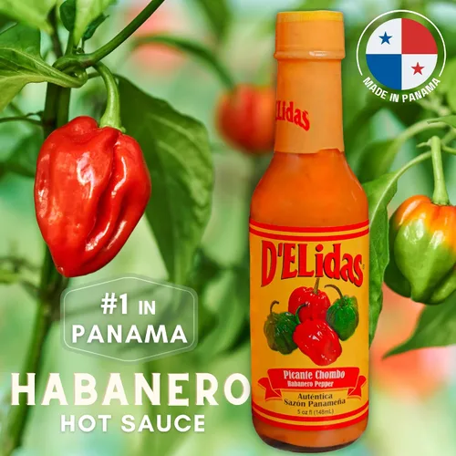 Miniatura 2 de D'ELidas Salsa picante habanero, salsa picante de pimienta habanero natural, salsa chombo picante #1 en Panamá, sin OMG, salsa habanero apta