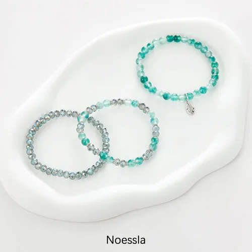Miniatura 2 de Noessla Pulseras apilables de cuentas de cristal para mujer, pulseras elásticas bohemias de múltiples capas, pulsera de cuentas de piedra natural