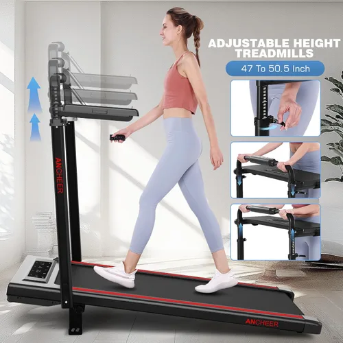 Miniatura 2 de ANCHEER Cinta de correr con inclinación del 12%/15%, almohadilla plegable con barra de asa, capacidad de 320-450 libras debajo del escritorio, Rojo