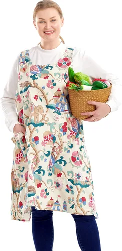 Miniatura 7 de Delantales grandes de talla grande para mujer con bolsillos de algodón y lino para hornear cocina