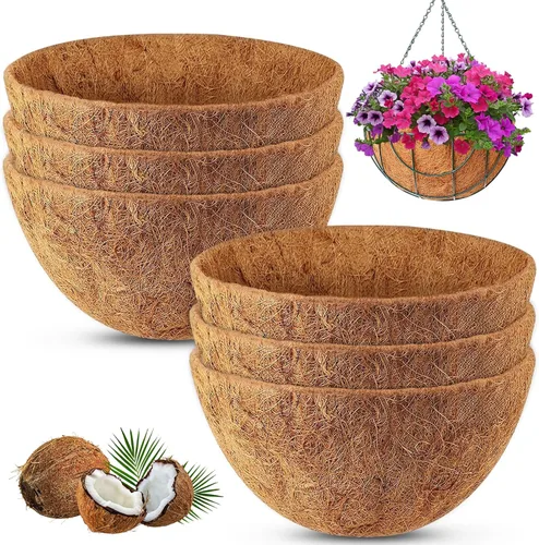 REMIAWY Cesta colgante de coco, 6 paquetes de 14 pulgadas, 100 % fibra de coco redonda natural, forro de repuesto para cestas colgantes, plantas,