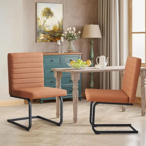Miniatura 9 de Furniliving - Juego de 2 sillas de comedor modernas tapizadas de tela técnica con patas de acero, respaldo alto, sillas sin brazos para comedor