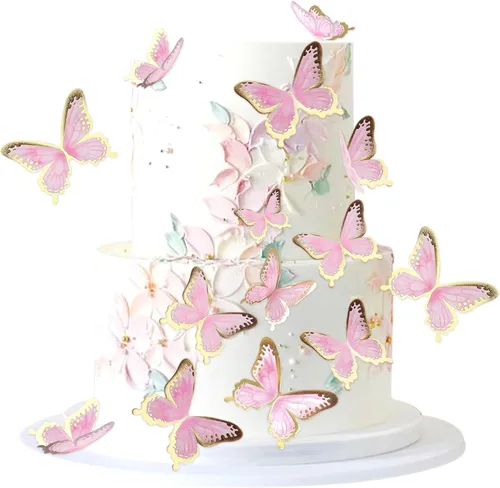 Ercadio Paquete de 30 adornos de mariposa 3D para tartas – Mezcla de mariposas rosadas, impermeables, para baby shower, cumpleaños, boda, fiesta,
