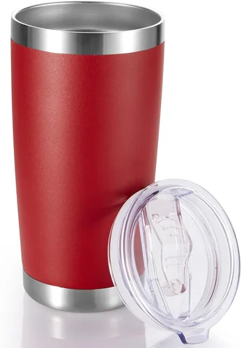 Miniatura 40 de Vaso de acero inoxidable de 20 onzas con tapa, doble pared aislada al vacío, taza de café de 20 onzas con recubrimiento en polvo para bebidas Verde