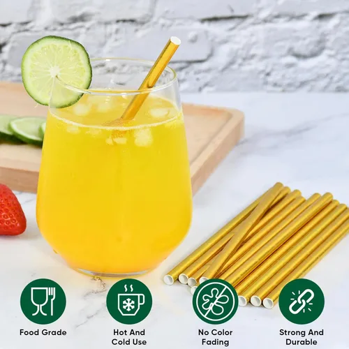 Miniatura 3 de Pajitas y agitadores desechables de papel dorado de 5.75 pulgadas, palitos para sorber (500 unidades) - para cócteles, bebidas cortas, bodas, dorado