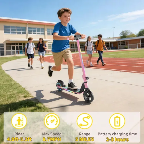 Miniatura 4 de SIMATE Electric Scooter for Kids 6-14, e Kick Scooter with LED Display and Colorful Lights, Adjustable Height and Foldable, Double Brake, Gifts for