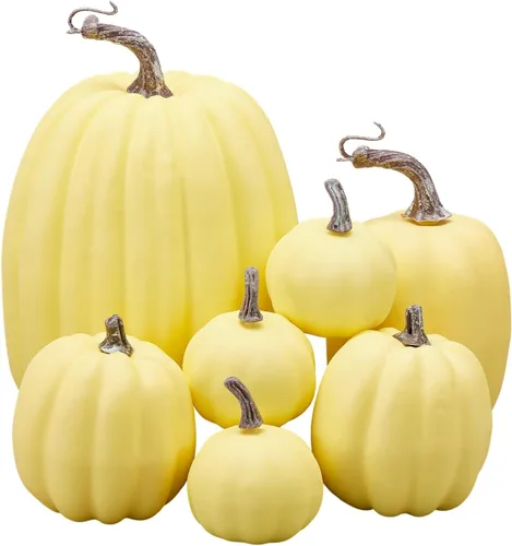 Miniatura 13 de Lizxun 7 calabazas artificiales de Halloween de espuma de imitación de calabaza naranja, calabazas de espuma de cosecha de otoño para otoño, Acción