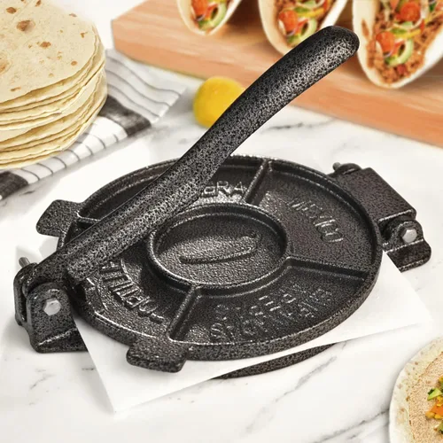 Miniatura 8 de Prensa para tortillas ARC de 10.4" Incluye 100 piezas de papel de pergamino, preparador de tortillas de hierro fundido, negro gris