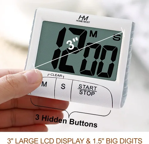 Miniatura 2 de Temporizador de cocina de pantalla grande de 3 pulgadas, temporizador digital, alarma magnética en una cuerda, temporizadores de cocina blancos