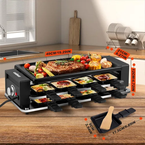 Miniatura 7 de CUSIMAX Raclette Grill Parrilla coreana de barbacoa, parrilla de mesa portátil con placa antiadherente, control de temperatura ajustable, parrilla