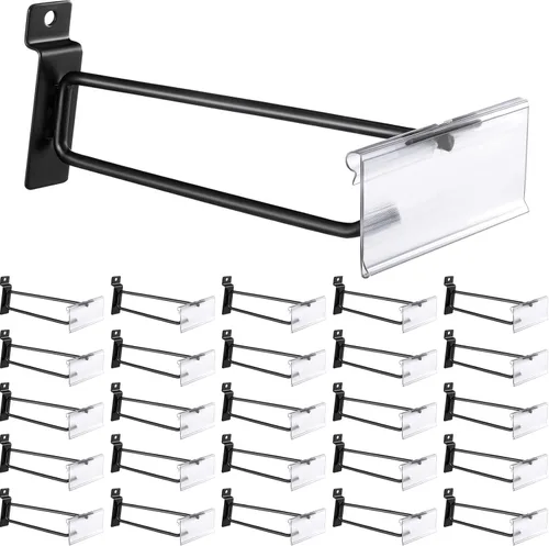 Oudain Ganchos Slatwall de 8 pulgadas con soporte para etiquetas, accesorios para tablero de ranuras, pantalla de panel de pizarra, ganchos de metal