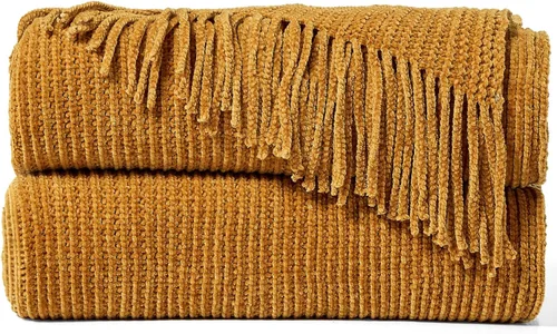 Miniatura 10 de inhand Mantas de punto para sofá y cama, manta de punto suave y acogedora con borlas, mantas decorativas ligeras y mantas decorativas de granja