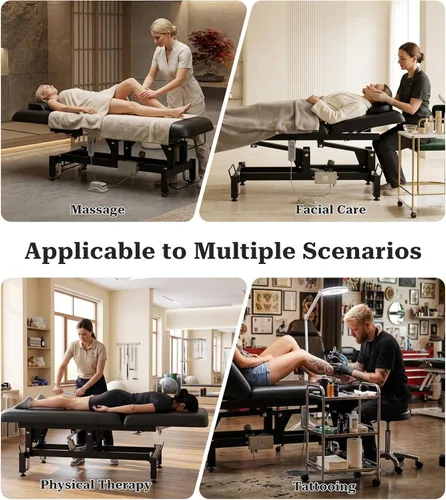 Miniatura 8 de Icoget Mesa de masaje eléctrica con controles de manos y pies, cama facial de elevación ajustable para esteticista, depilación de salón, Negro