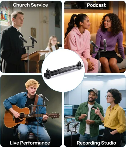 Miniatura 9 de Barra de micrófono estéreo, barra de montaje de micrófono doble ajustable, soporte de micrófono doble universal para soporte, barra de micrófono
