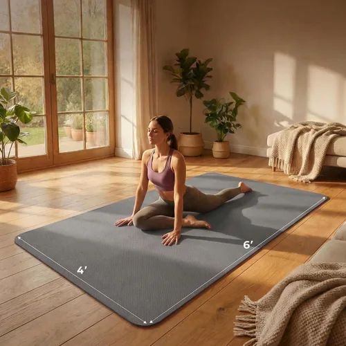 Miniatura 5 de Esterilla grande de yoga de 6'x 4' (72"x 48") — Esterilla de ejercicio extra ancha de 1/4" y 1/3" de 183cm x 122cm, gran esterilla de ejercicio