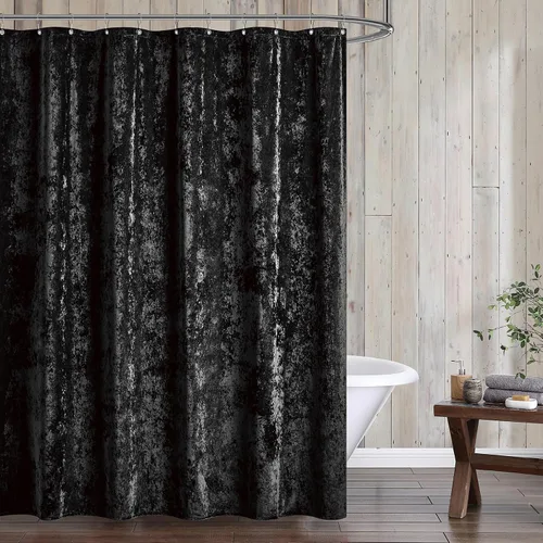 Fredsure Juego de cortinas de ducha de terciopelo envejecido, 13 piezas, color negro, incluye 1 cortina de ducha de 72 x 72 pulgadas y 12 ganchos