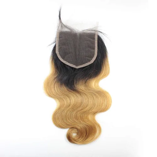 Miniatura 4 de 1B/27 rubio ombre brasileño virgen paquetes con cierres 4pcs lote cuerpo onda 12 con 10 pulgadas ombre encaje cierre con teje pelo