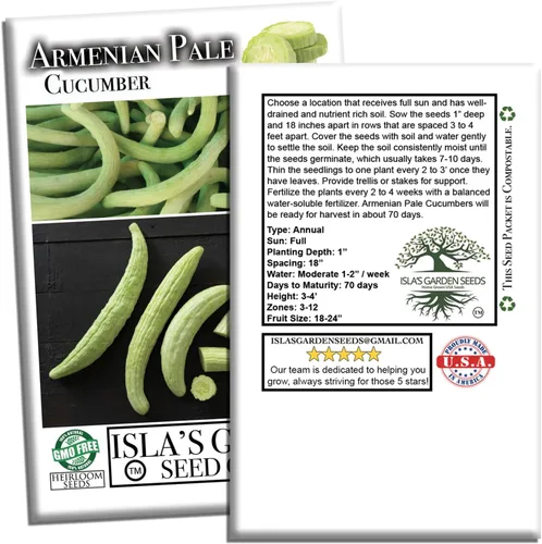 Miniatura 7 de Isla's Garden Seeds - Semillas de pepino verde pálido armenio (Cucumis sativus) – Más de 100 semillas tradicionales y sin OMG para plantar, pepinos
