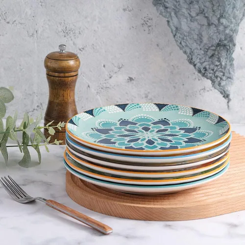 Miniatura 5 de Juego de platos de postre de cerámica de 6 a 8 pulgadas para ensalada y aperitivo, colores vibrantes para mezclar y combinar, aptos