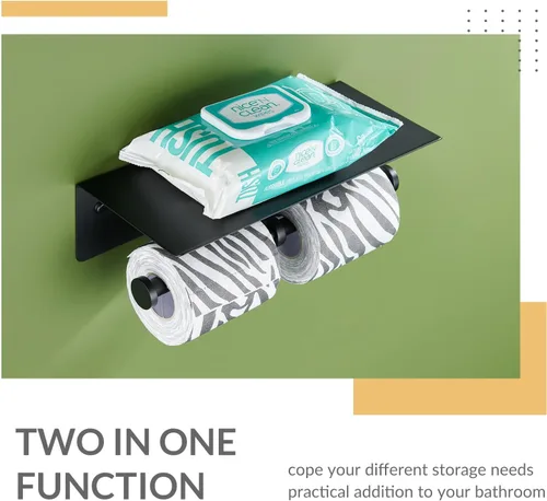 Miniatura 8 de Portapapel Higiénico con Estante para Teléfono, APLusee SUS 304 de Acero Inoxidable Portapapel de Baño, Dispensador de Papel de Doble Rollo Montado