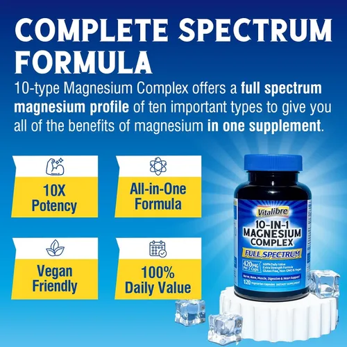 Miniatura 3 de Complejo de magnesio 10 en 1, 120 cápsulas veganas y vitamina B12 sublingual 5000 mcg, 90 mini tabletas de disolución rápida