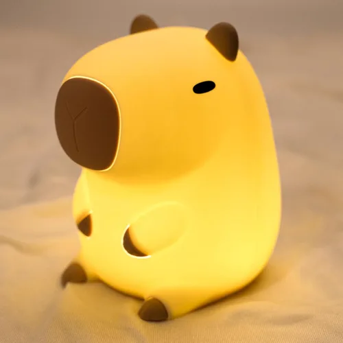 UNEEDE Bonita luz nocturna de Capibara, novedosa luz nocturna de silicona de animales para guardería, lámpara de mesa de cabecera recargable con