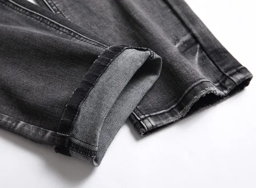 Miniatura 9 de XIMXIMMTIAN Jeans rectos para hombre, estilo motociclista, desgastados, desgastados, desgastados, rectos