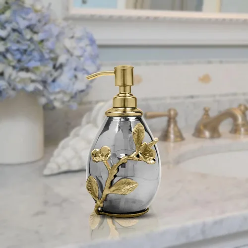 Miniatura 2 de Decozen Dispensador de jabón – Latón y vidrio acabado dorado recargable jabón líquido y loción, dispensador de bomba de jabón para decoración