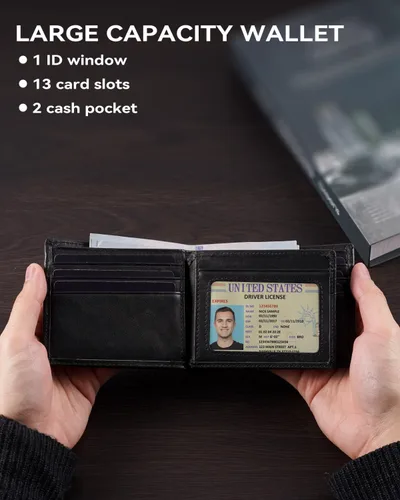 Miniatura 17 de Swallowmall Cartera de piel con bloqueo Rfid para hombre, billetera plegable con tarjeta extraíble, 2 ventanas para identificación, 10 ranuras