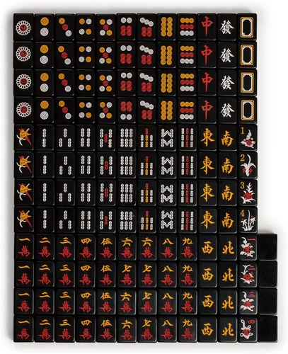 Miniatura 7 de Juego de Mahjong chino de Yellow Mountain Imports, Jet Set - con 148 azulejos pequeños negros y estuche de madera, girador de madera, dados