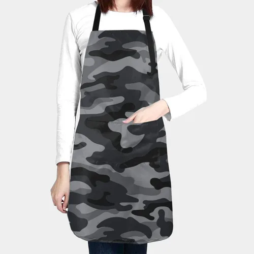 Miniatura 2 de Delantal impermeable gris camuflaje camuflaje para adultos babero de chef con bolsillo espacioso para cocina, barbacoa, manualidades, dibujo