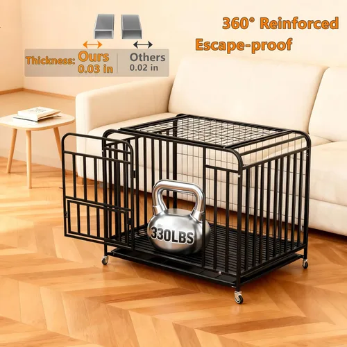 Miniatura 3 de 48 Inch High Anxiety Steel Dog Cage with Wheels, Indoor Dog Crate with Removable Tray, Indestructible Escape Proof Heavy Duty Dog Kennel Extra Large