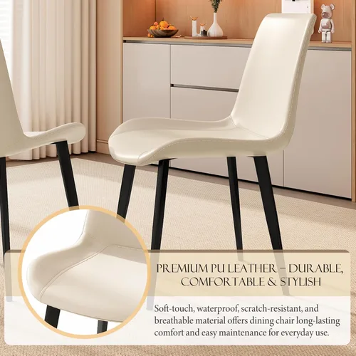Miniatura 5 de Juego de 6 sillas de comedor, modernas sillas de comedor tapizadas de piel sintética con patas de metal resistentes y respaldo cómodo, sillas Beige