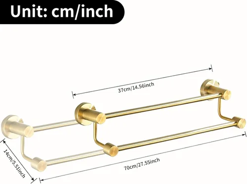 Miniatura 4 de BATHSIR Toallero de baño doble de oro cepillado ajustable, 14.56 a 27.55 pulgadas, toallero de montaje en pared para baño, colgador de toallas