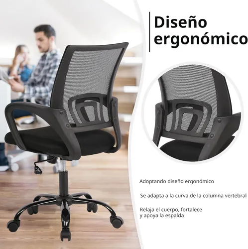 Miniatura 7 de PayLessHere Silla de Oficina para Computadora Ergonómica Económica Silla de Escritorio Ajustable Cómoda de Respaldo Medio de Trabajo con Ruedas Negro