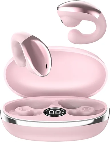 Auriculares de oreja abierta, auriculares inalámbricos con clip, auriculares inalámbricos Bluetooth 6.0, ultra cómodos, ajuste cómodo, llamadas Rosa