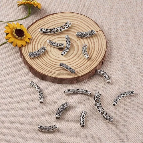 Miniatura 4 de KISSITTY 30 unids/caja de filigrana de plata antigua larga curvada tubo espaciador cuentas 0.945-2.520 in largo para hacer joyas DIY agujero Plata