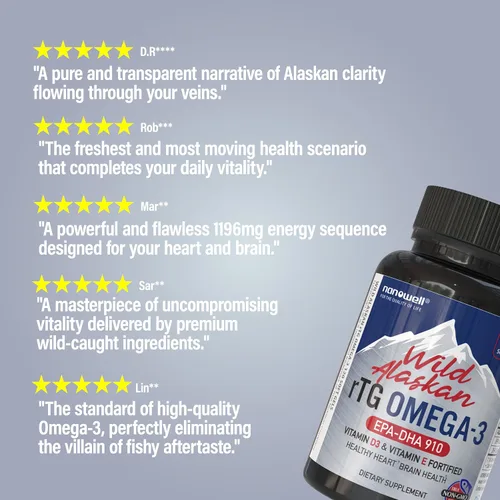 Miniatura 2 de NANOWELL Wild Alaskan rTG Omega-3 Aceite de pescado 1196mg - EPA, DHA, vitamina D3 y E - 120 cápsulas blandas x 3 botellas (360 unidades)
